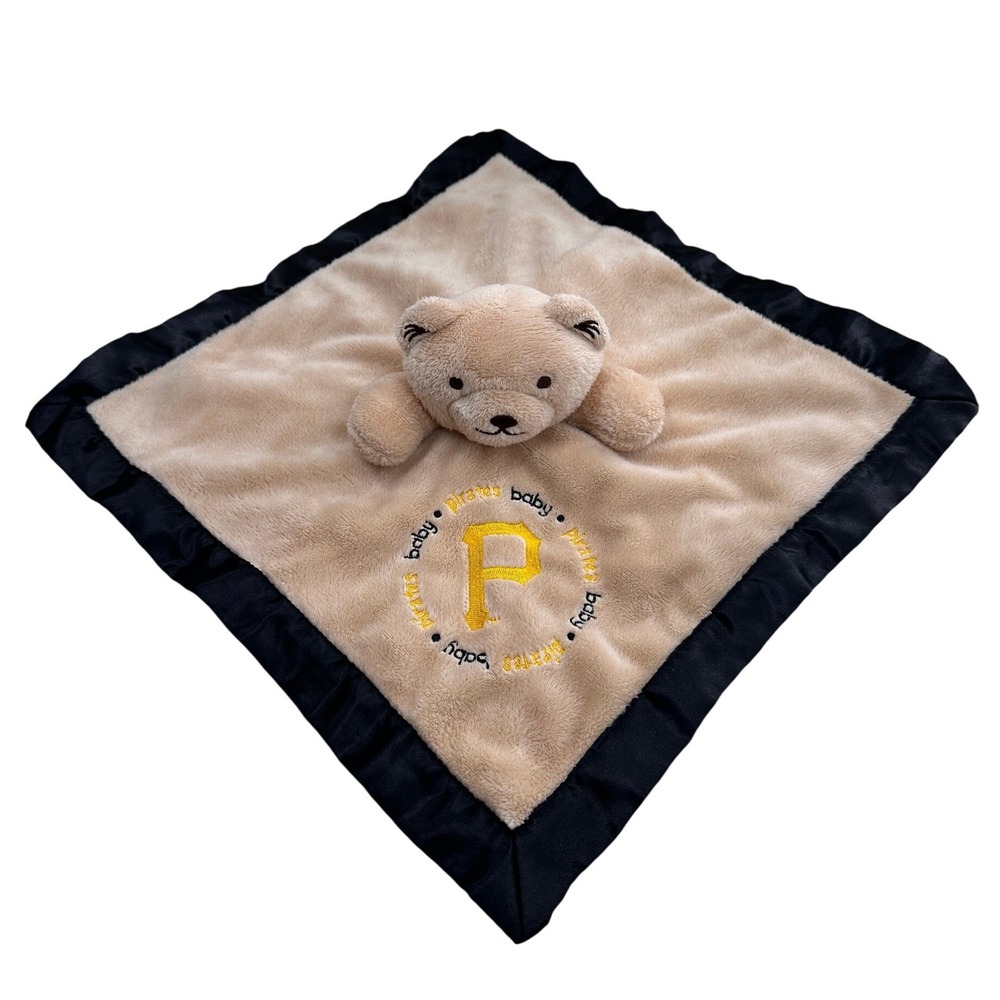 Baby Fanatic Pittsburgh Pirates Bear Lovey Security Blanket Plush Toy Tan Black